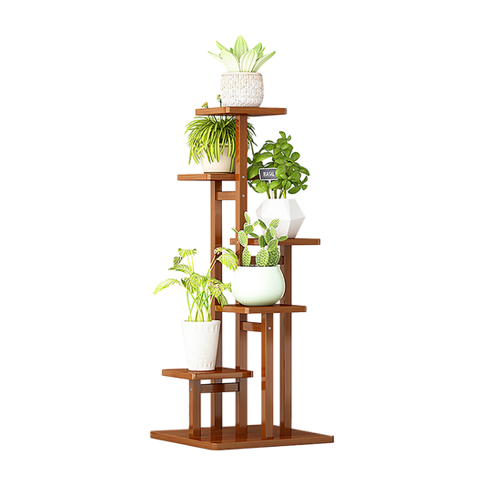 5 Tiers Vertical Bamboo Plant Stand Staged Flower Shelf Rack Outdoor Garden