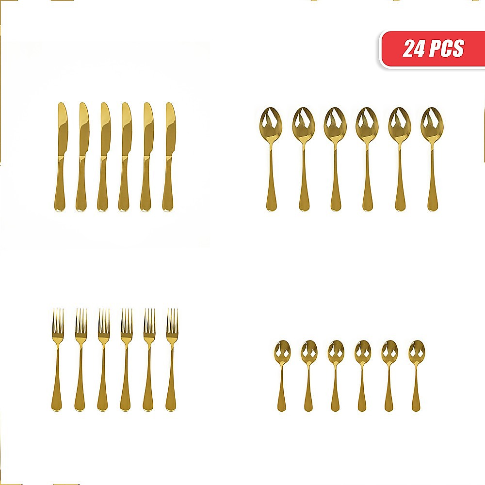 24-piece Gold Cutlery Flatware Stainless Steel Silverware Set Reflective Mirror Finish