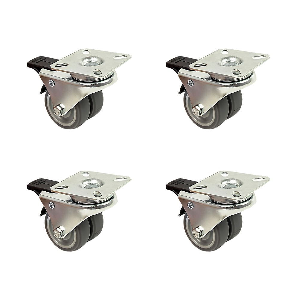 4 x 2 Heavy Duty Swivel Double Wide Castor Wheels Trolley 50mm Furniture Rubber With Brake
