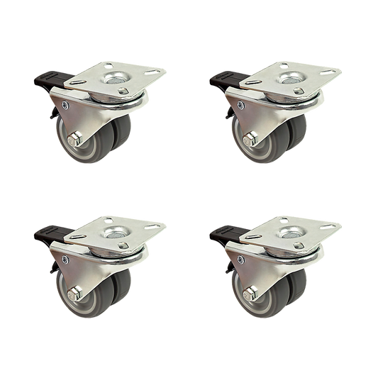4 x 2 Heavy Duty Swivel Double Wide Castor Wheels Trolley 50mm Furniture Rubber With Brake