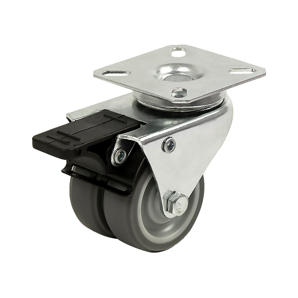 4 x 2 Heavy Duty Swivel Double Wide Castor Wheels Trolley 50mm Furniture Rubber With Brake