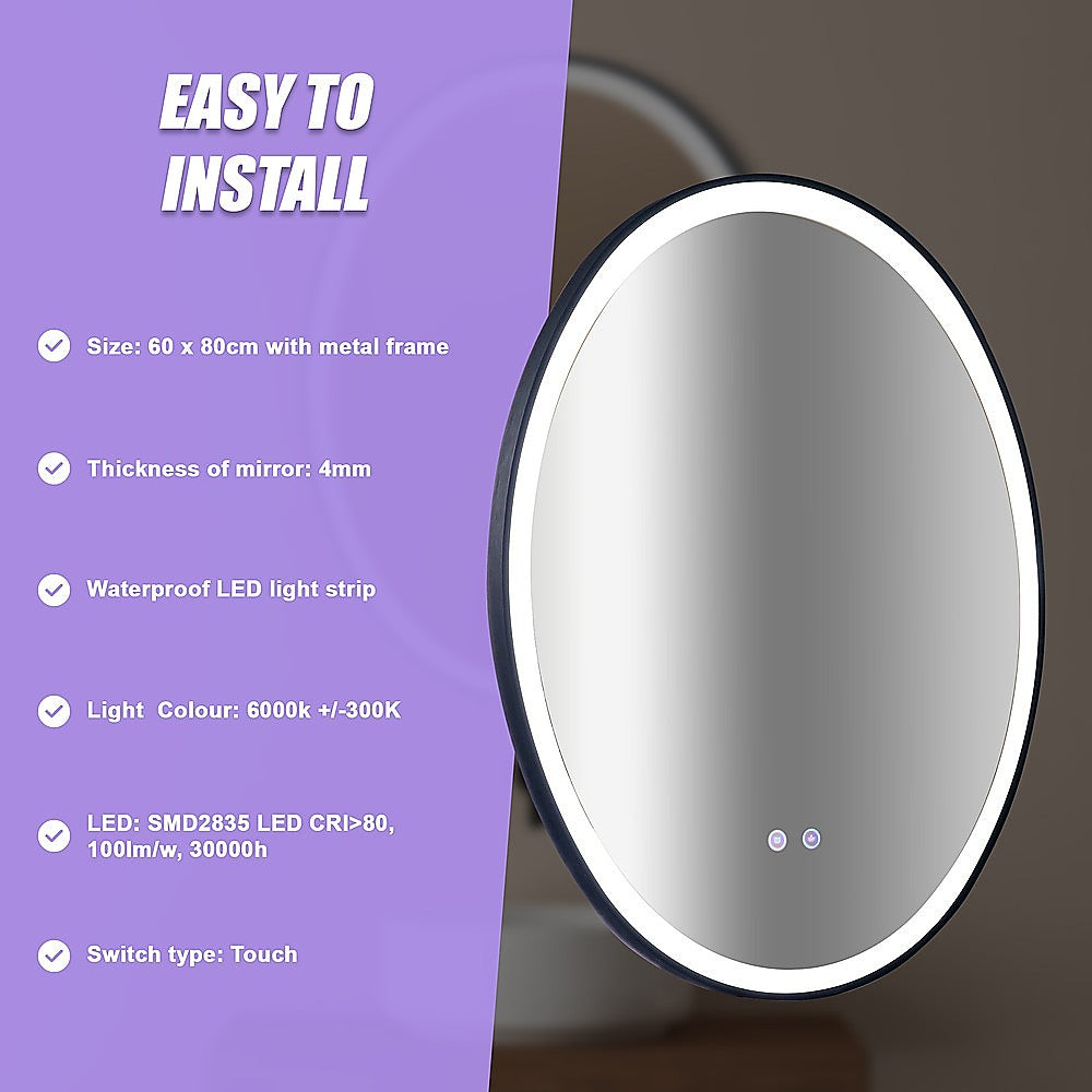 Oval Mirror LED Anti-Fog Illuminated Bathroom Living Room