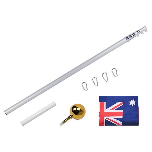 9.1m Flag Pole Kit Telescopic Heavy Duty 16 Gauge Aluminium with Flag