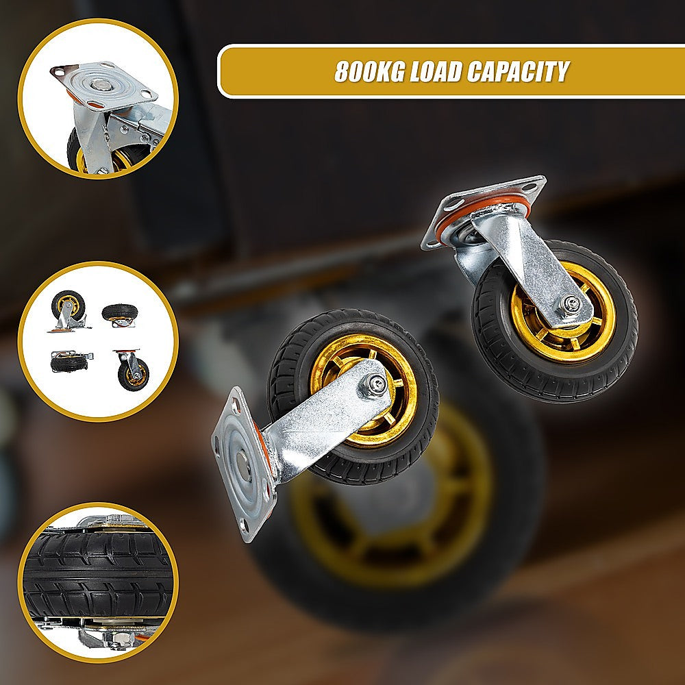 Castor Wheels 4 x 6 150mm Swivel Silent Caster 2 Brakes 800KG