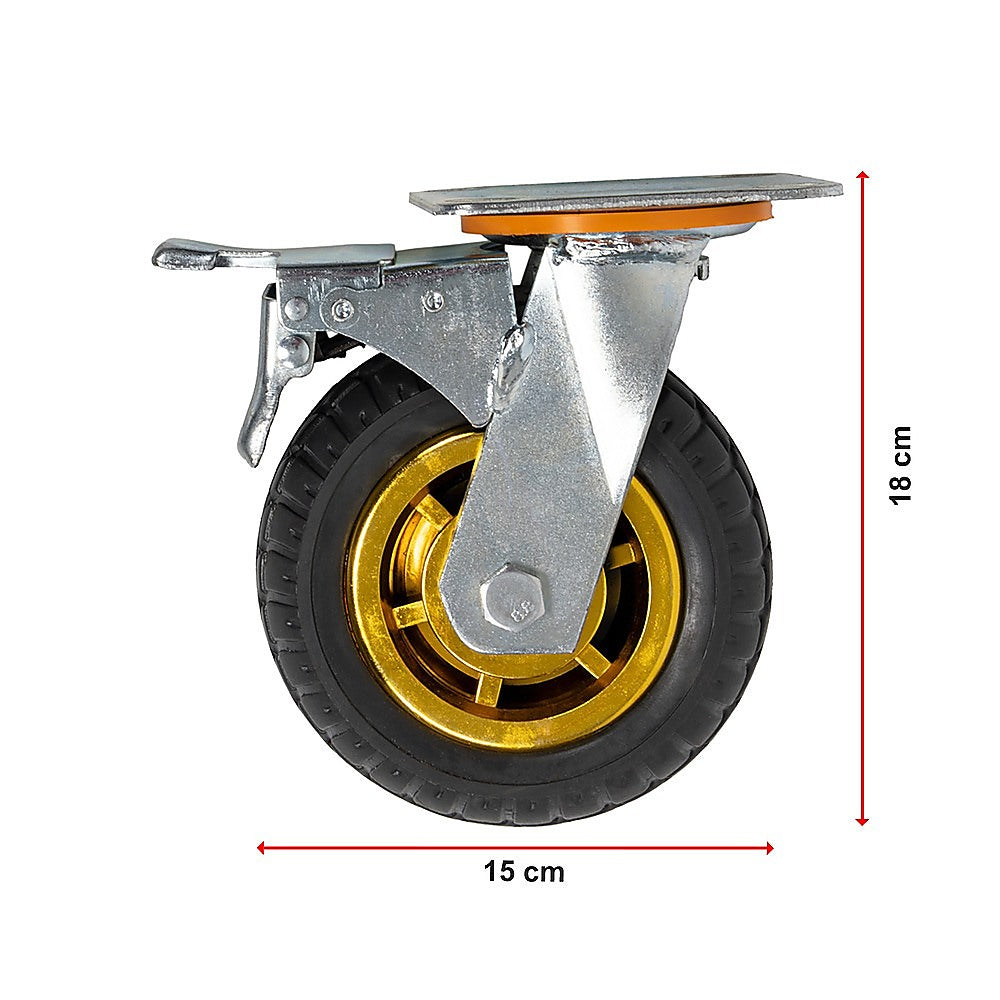 Castor Wheels 4 x 6 150mm Swivel Silent Caster 2 Brakes 800KG