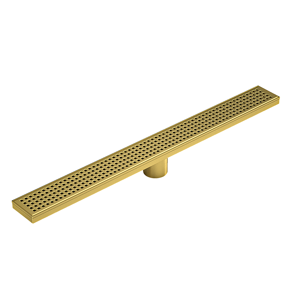 800mm Bathroom Shower Brushed Brass Grate Drain w/ Centre outlet Floor Waste