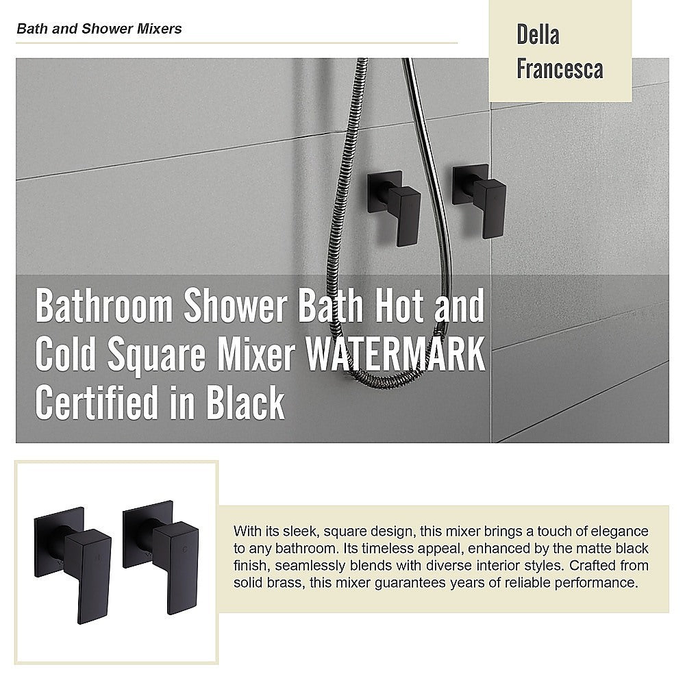 Bathroom Shower Bath Hot and Cold Square Mixer WATERMARK Certified in Black
