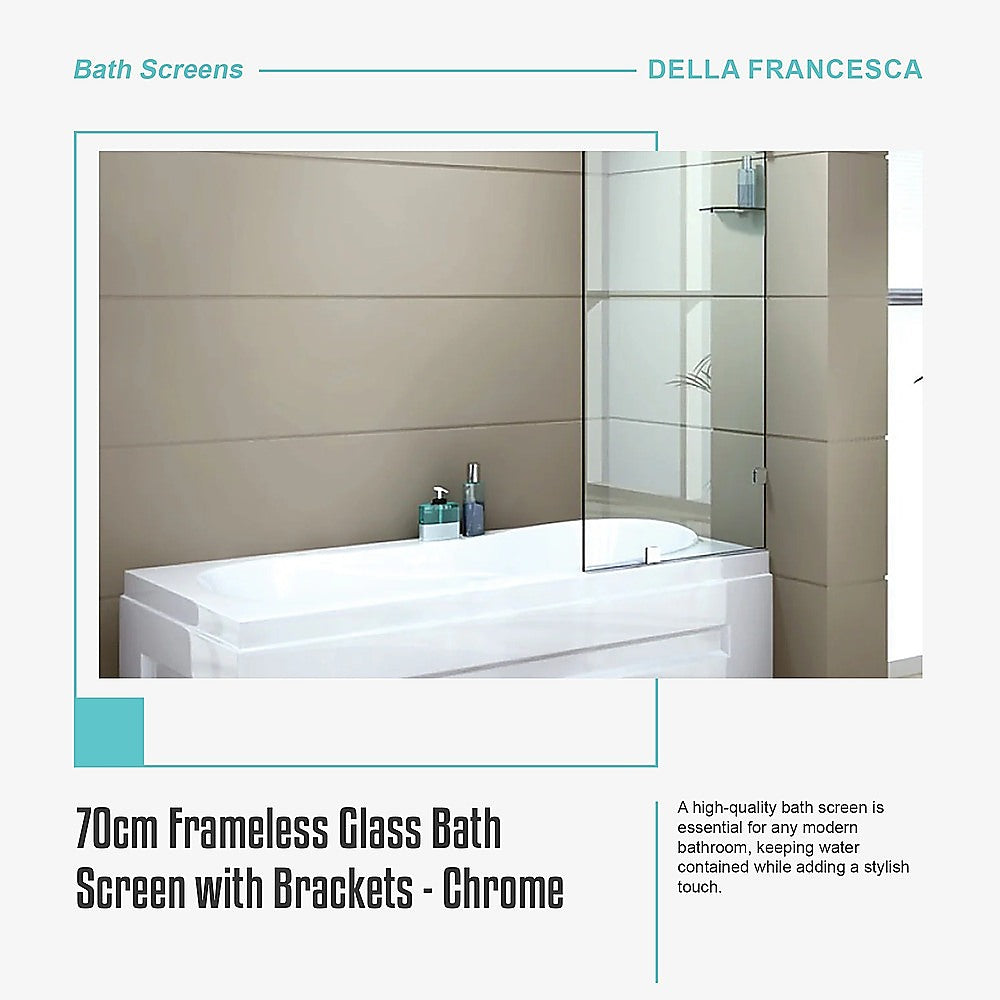 70cm Frameless Glass Bath Screen with Brackets - Chrome
