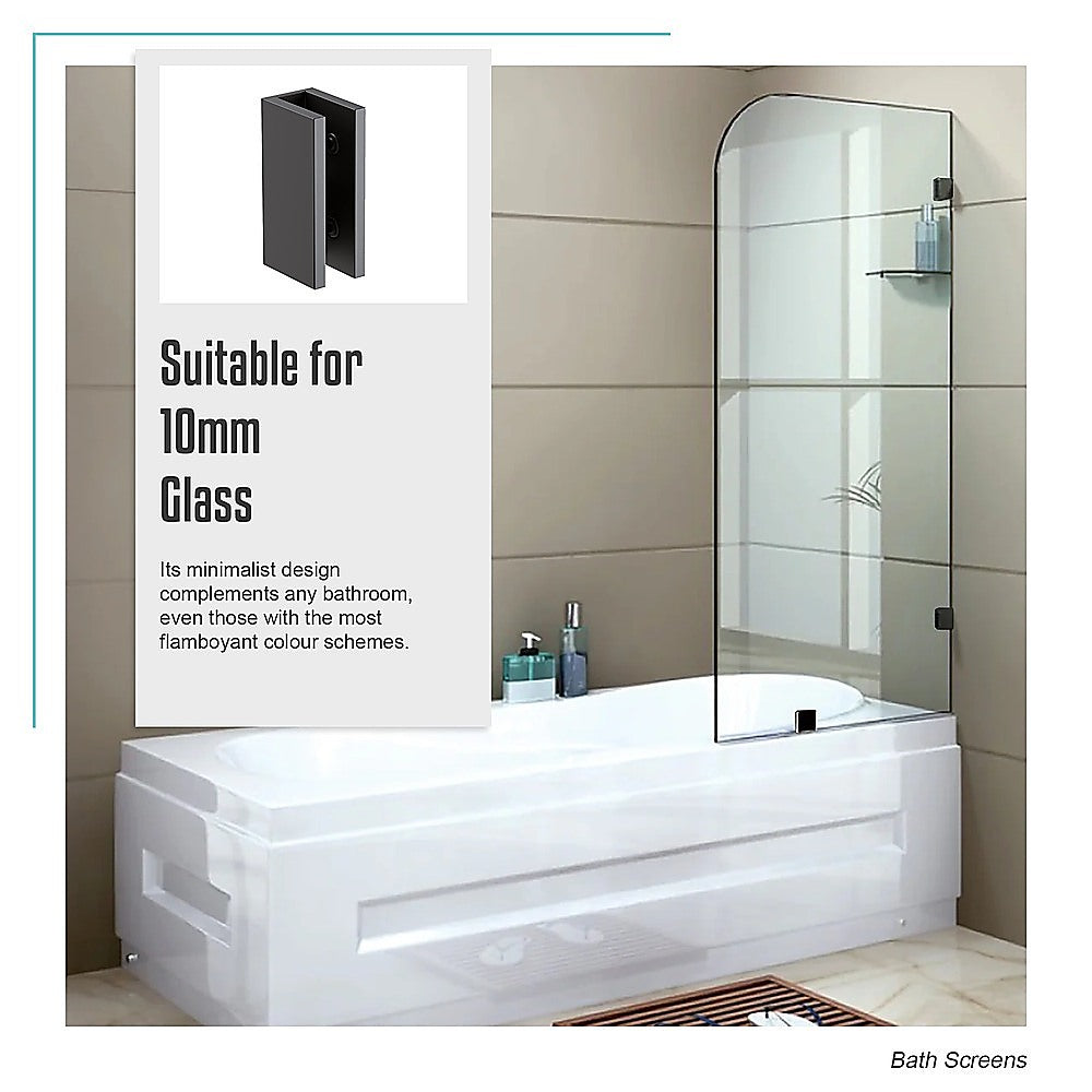 70cm Frameless Glass Bath Screen with Brackets - Black