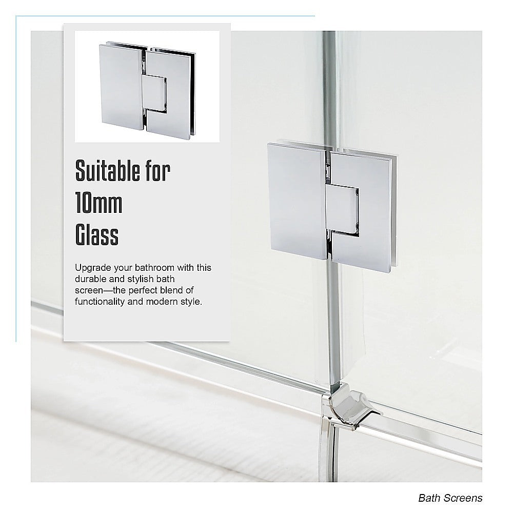 120cm Frameless Glass Bath Screen with Stainless Steel Brackets - Chrome
