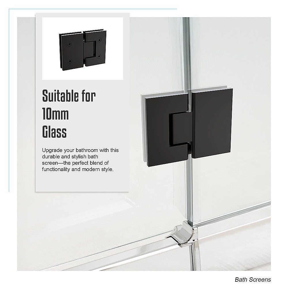 120cm Frameless Glass Bath Screen with Channel and Stainless Steel Hinges- Black