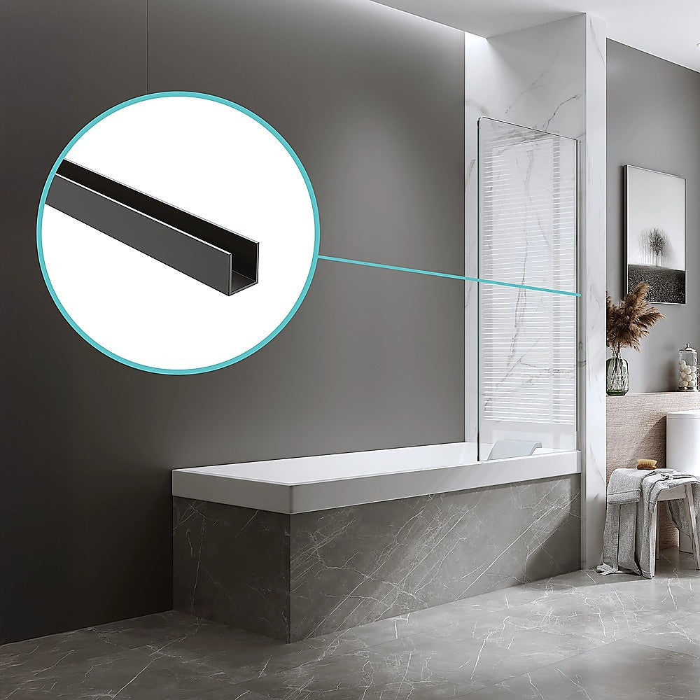 70cm Frameless Glass Bath Screen with Wall Channel - Black