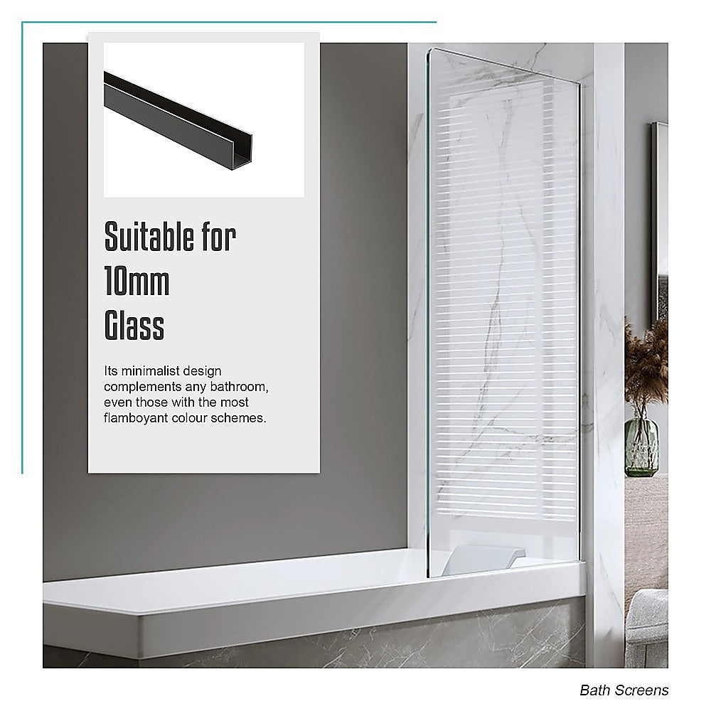 70cm Frameless Glass Bath Screen with Wall Channel - Black