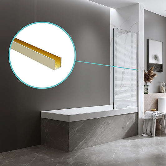 70cm Frameless Glass Bath Screen with Wall Channel - Gold