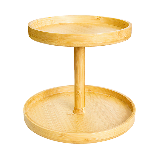 2-Tier Bamboo Lazy Susan Turntable Organizer for Kitchen Counter Cabinet