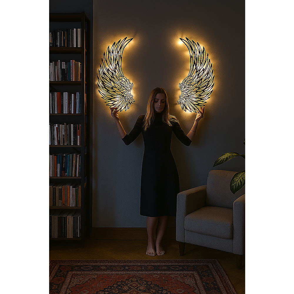 LED Angel Wing Metal Wall Art Wrought Iron Wings Sculpture Fairy Lights