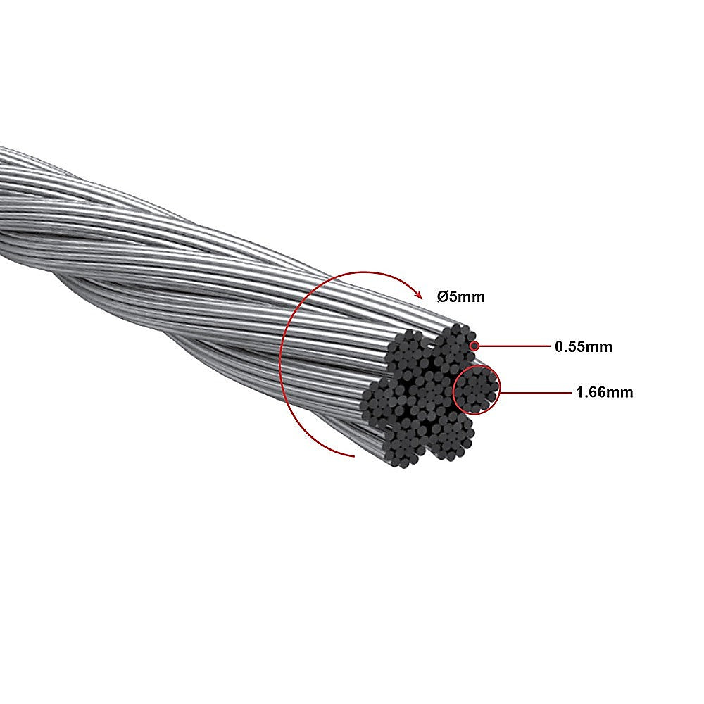 50m Stainless Steel Wire Rope Cable 5mm 316 A4 7x7 Balustrade Fence