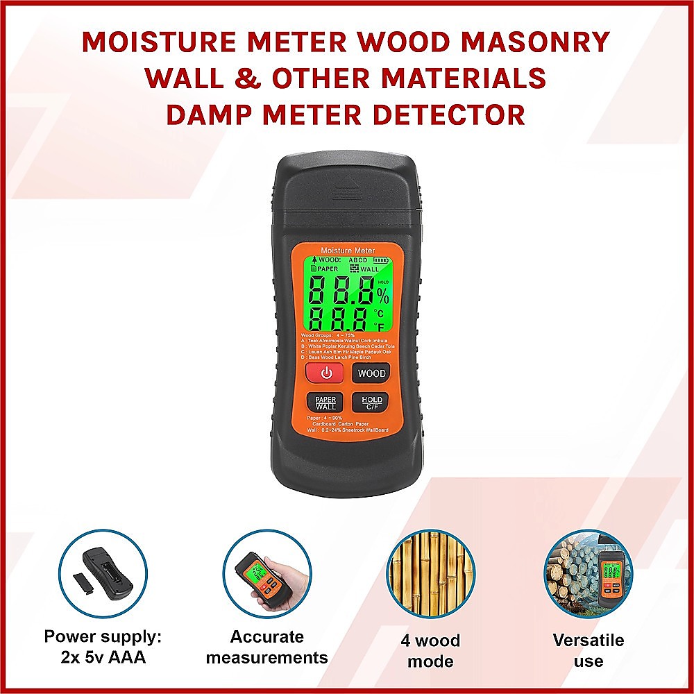 Moisture Meter Wood Masonry Wall & Other Materials Damp Meter Detector