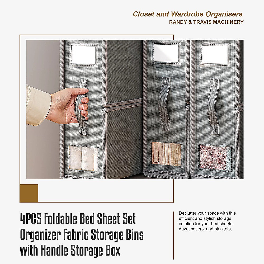 4PCS Foldable Bed Sheet Set Organizer Fabric Storage Bins with Handle Storage Box