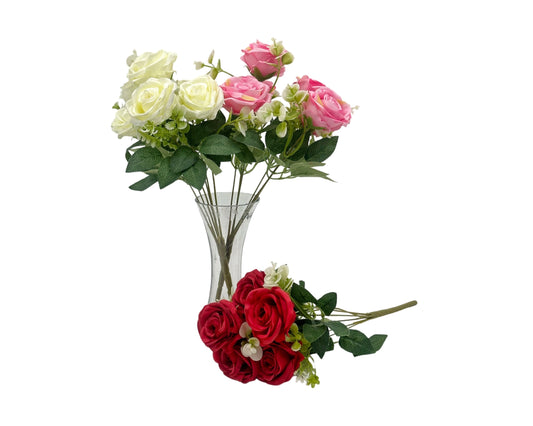 bulk 24 Artificial Rose 6 Branches 3 Assorted 10x40cm