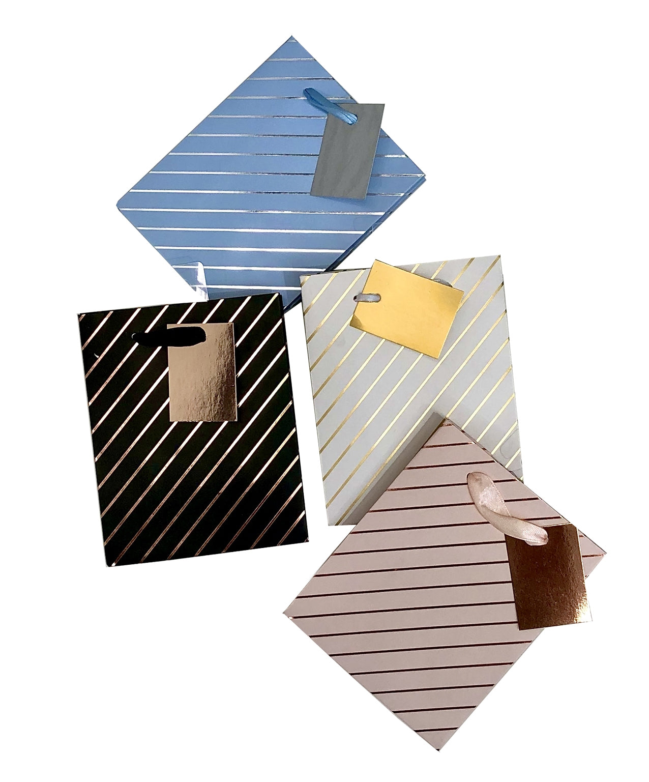 bulk 24 Small Foil Stripe Gift Bag 4 Assort 14cm