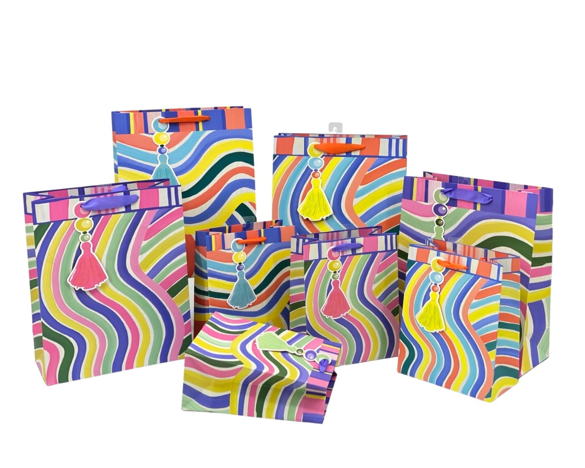 bulk 24 Xlarge Gift Bag Colourful Wave Assort 42cm