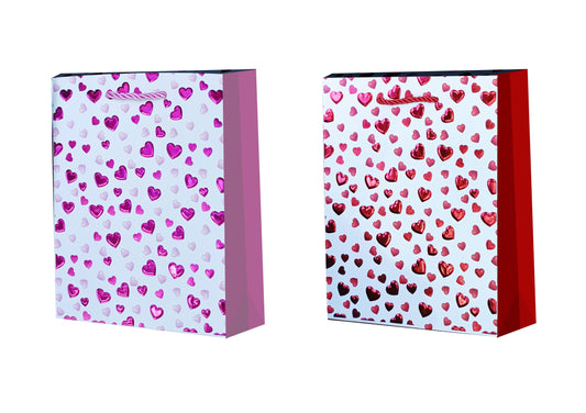 bulk 24 Medium Foiled Hearts Gift Bag 2 Assort 23cm