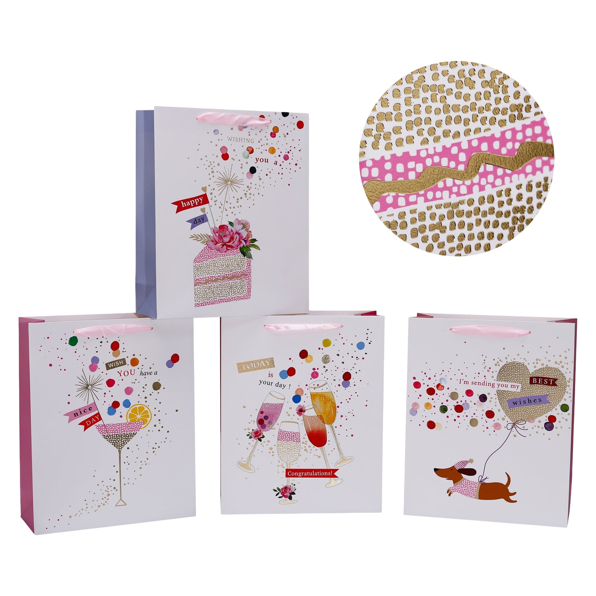 bulk 24 Medium Festive Cheers Gift Bag Assort 18x24cm