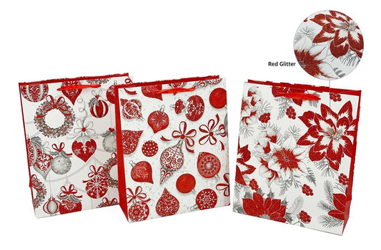 bulk 48 Large Glitter Bauble Xmas Gift Bag 210Gsm Assort Present 32cm