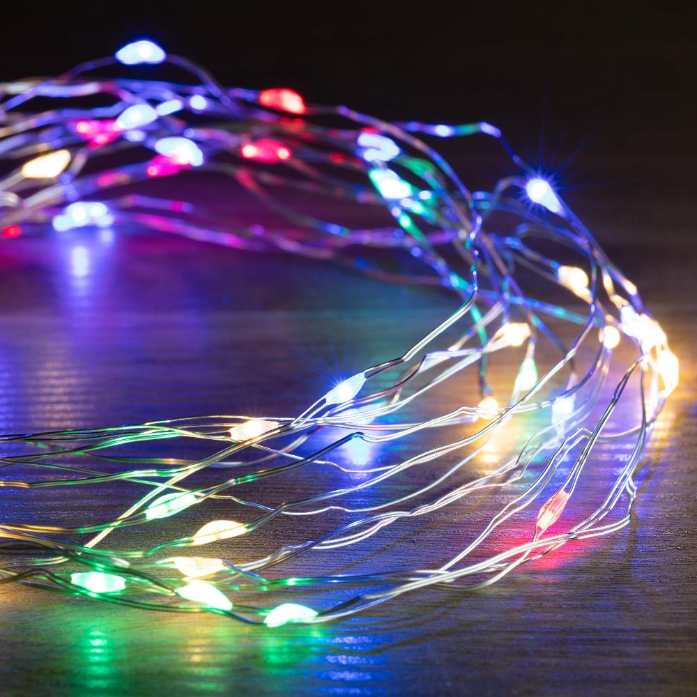 Battery Operated 100 LED Wire Pin Lights ¨C 10m, available in 3 Colors - Multicolor