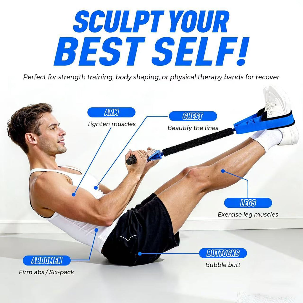 Blue Multifunctional Pedal Resistance Band - Home Fitness Sit-up Assistant with Foot Pedals and Elastic Pull Rope - Full Body Workout Equipment for Abs, Arms, Legs and Glutes