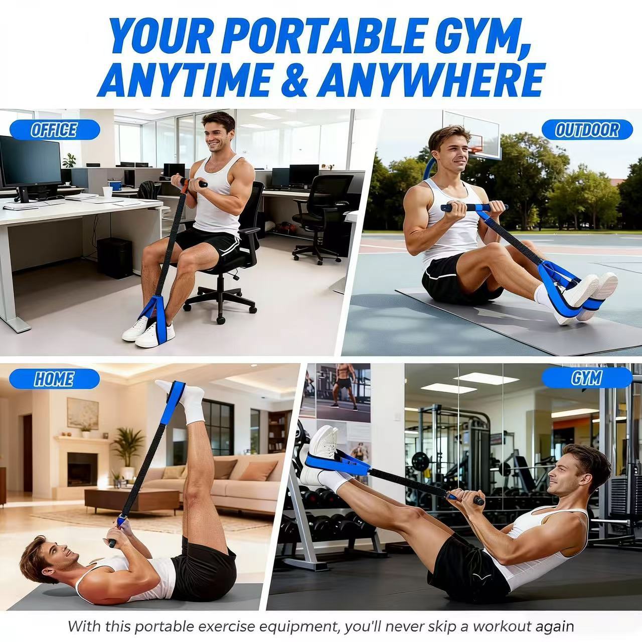 Black Multifunctional Pedal Resistance Band - Home Fitness Sit-up Assistant with Foot Pedals and Elastic Pull Rope - Full Body Workout Equipment for Abs, Arms, Legs and Glutes