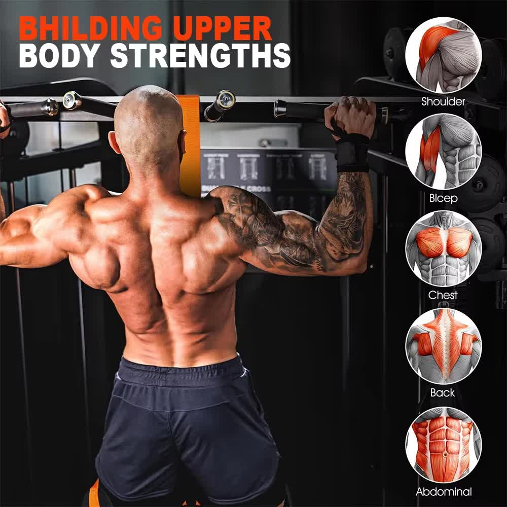 Orange (300lb)Heavy Duty Pull-Up Assist Strap System With Foam Handles - Adjustable Resistance Trainer for Pull-Ups and Home Gym Workouts