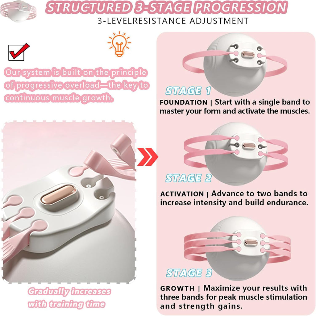 Pink 3-Level Resistance Pelvic Floor & Inner Thigh Trainer - Multi-Function Kegel Exercise Set with 25cm Yoga Ball & 3-Pair Resistance Rope