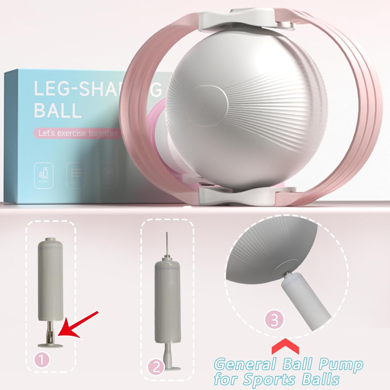 Pink 3-Level Resistance Pelvic Floor & Inner Thigh Trainer - Multi-Function Kegel Exercise Set with 25cm Yoga Ball & 3-Pair Resistance Rope