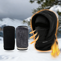 Windproof Thermal Rider Protection Set - 2 Pack Faux Rabbit Fur Knee Braces & Black Fleece Balaclava Hood Outdoor Sports Warmth Bundle