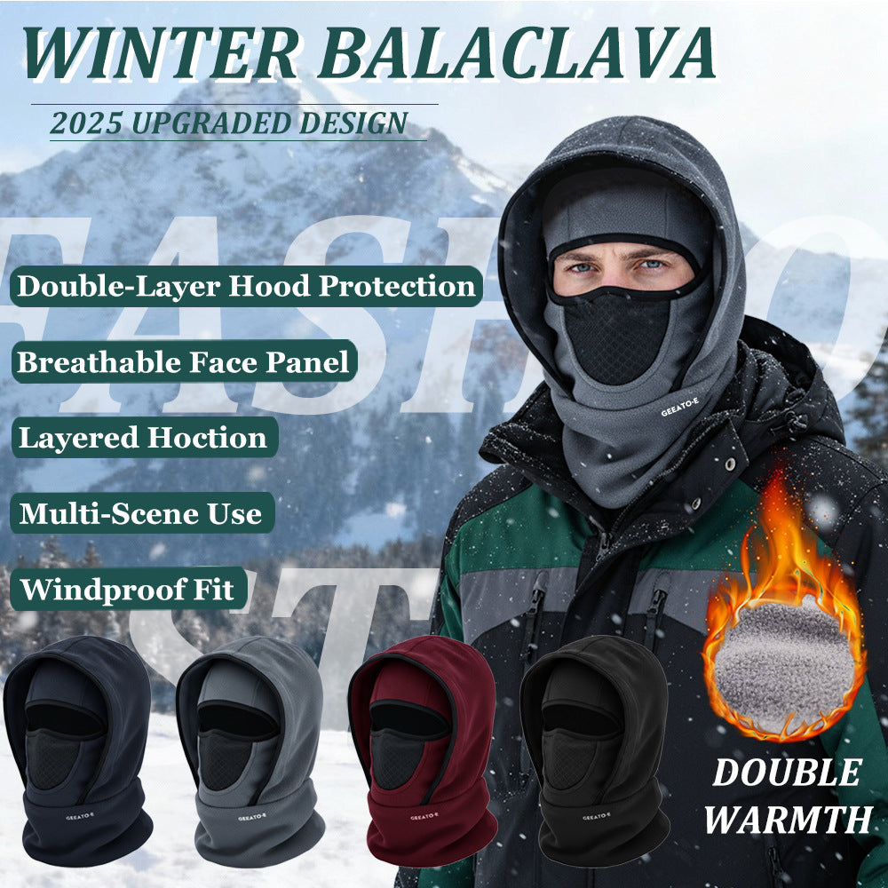 Windproof Thermal Rider Protection Set - 2 Pack Faux Rabbit Fur Knee Braces & Wine Red Fleece Balaclava Hood Outdoor Sports Warmth Bundle