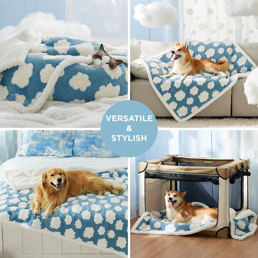 100 x 130 CM Waterproof Soft Sherpa Fleece Pet Blanket (Blue Sky & Clouds) - Reversible Thickened Furniture Protector for Dogs & Cats
