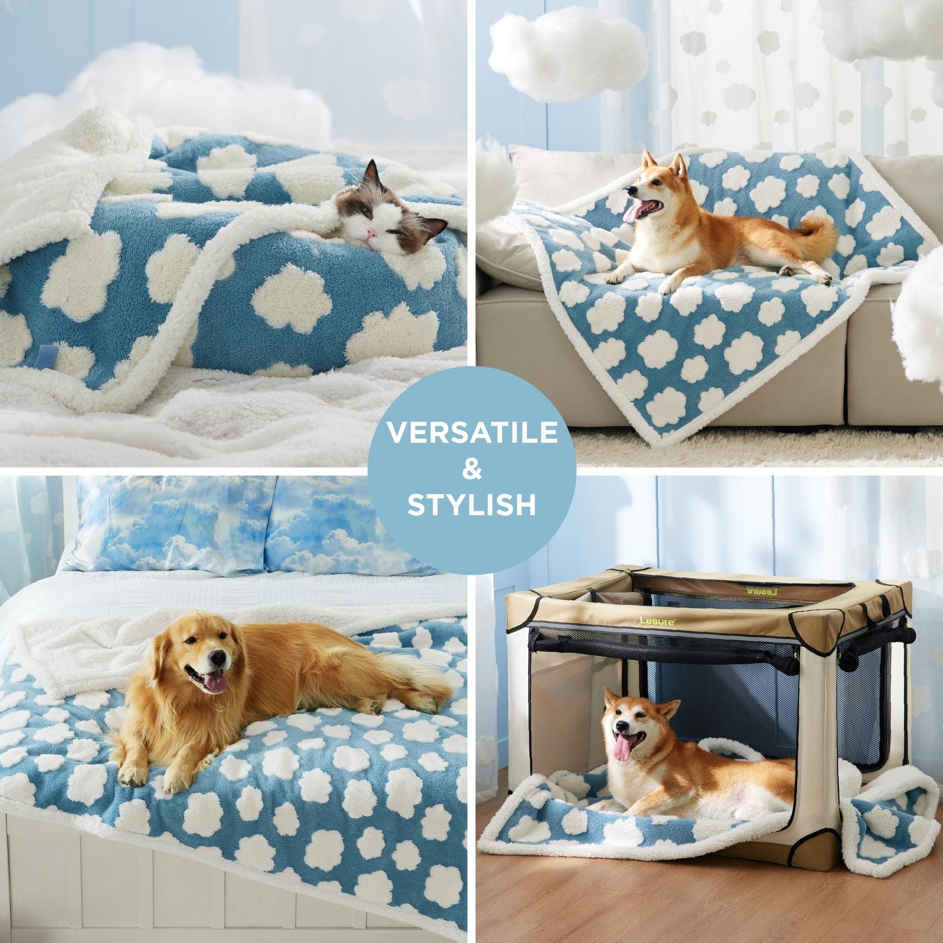 100 x 130 CM Waterproof Soft Sherpa Fleece Pet Blanket (Green Floral) - Reversible Thickened Furniture Protector for Dogs & Cats
