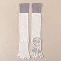 White 2PCS Women's Professional Five-Finger Compression Calf Socks - High-Performance Knee-High Non-Slip Grip Socks for Yoga, Running, and Fitness