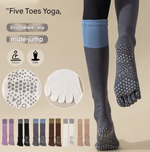 Purple 2PCS Women's Professional Five-Finger Compression Calf Socks - High-Performance Knee-High Non-Slip Grip Socks for Yoga, Running, and Fitness