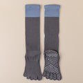 Grey 2PCS Women's Professional Five-Finger Compression Calf Socks - High-Performance Knee-High Non-Slip Grip Socks for Yoga, Running, and Fitness