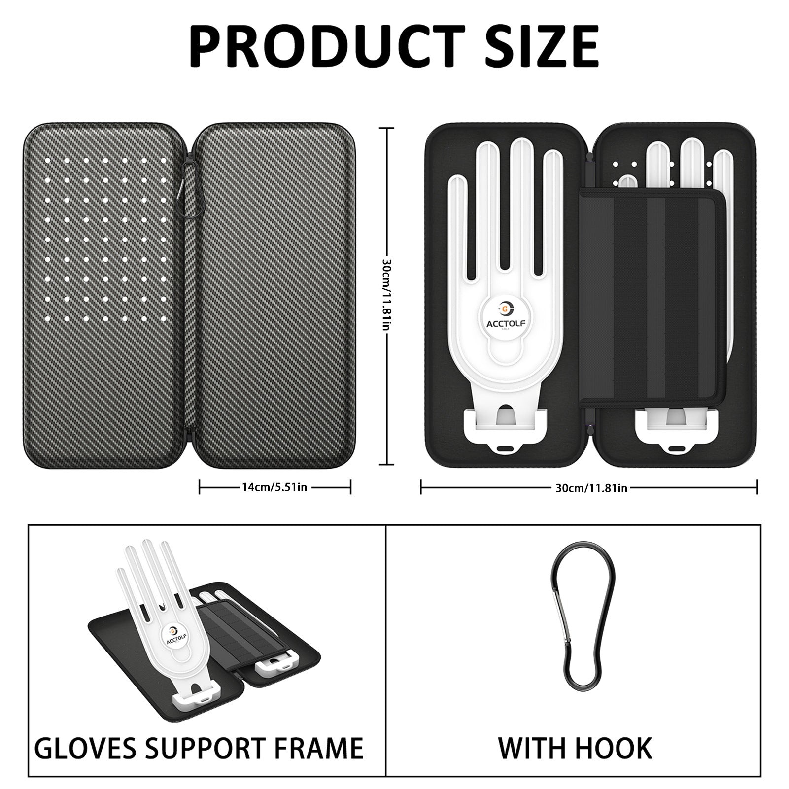 Grey Golf Glove Bag with Dual Glove Support Frame & Hook - Convenient Storage for Tees, Ball Markers and Golf Accessories