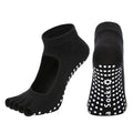 Black 3-Pack Women's Non-Slip Five-Finger Yoga Socks - Open Back Combed Cotton Pilates & Fitness Grip Socks for Professional Exercise