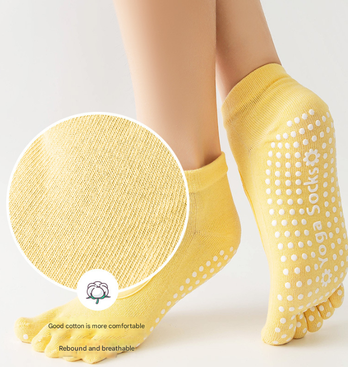 Black 3-Pack Women's Non-Slip Five-Finger Yoga Socks - Open Back Combed Cotton Pilates & Fitness Grip Socks for Professional Exercise