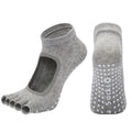 Light Grey 3-Pack Women's Non-Slip Five-Finger Yoga Socks - Open Back Combed Cotton Pilates & Fitness Grip Socks for Professional Exercise