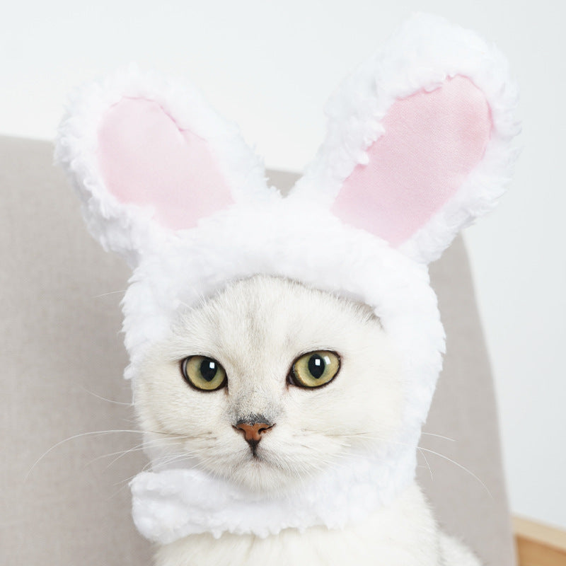 2 Pcs (White and Pink) Adorable Bunny Ears Cat Hat – Soft Plush Pet Costume Headband for Cats