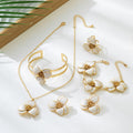 White Floral Enamel Jewelry Set – Five-Piece Alloy Accessory Collection with Minimalist Botanical Design