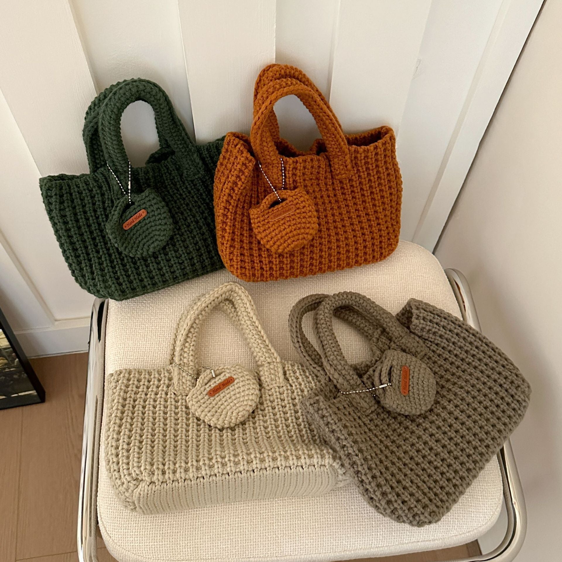 Dark Green Handcrafted Crochet Tote Bag – Vintage-Style Woven Cotton-Yarn Look Bag