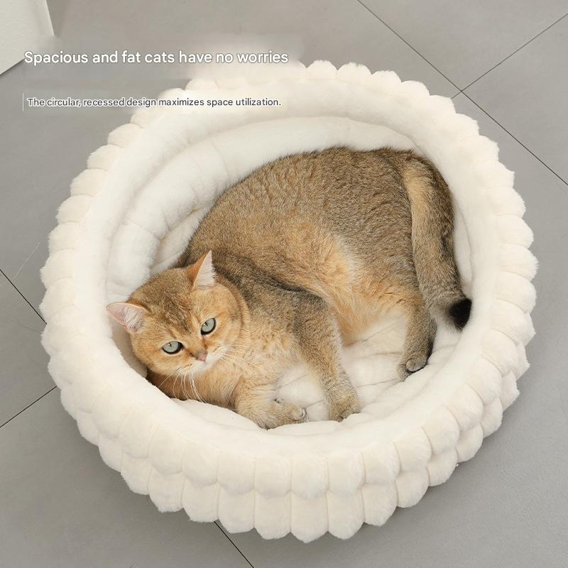 Coffee color Plush Round Pet Bed with Removable Cushion M Size, Thickened Warm Dog and Cat Nest for Small to Medium Pets, Cozy and Soft Sleeping Space for Home Use(Cut-out version)